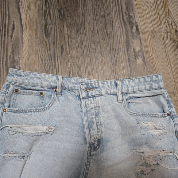Aeropostale Blue Jean Shorts Distressed High-Waisted, Mom Short, Size 12 - Picture 13 of 16